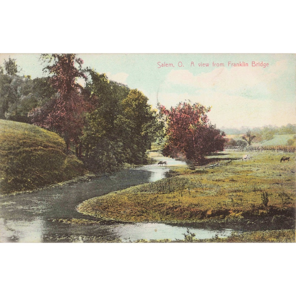 Salem Ohio OH Divided Back Postcard 1909 Franklin Bridge View River Landscape